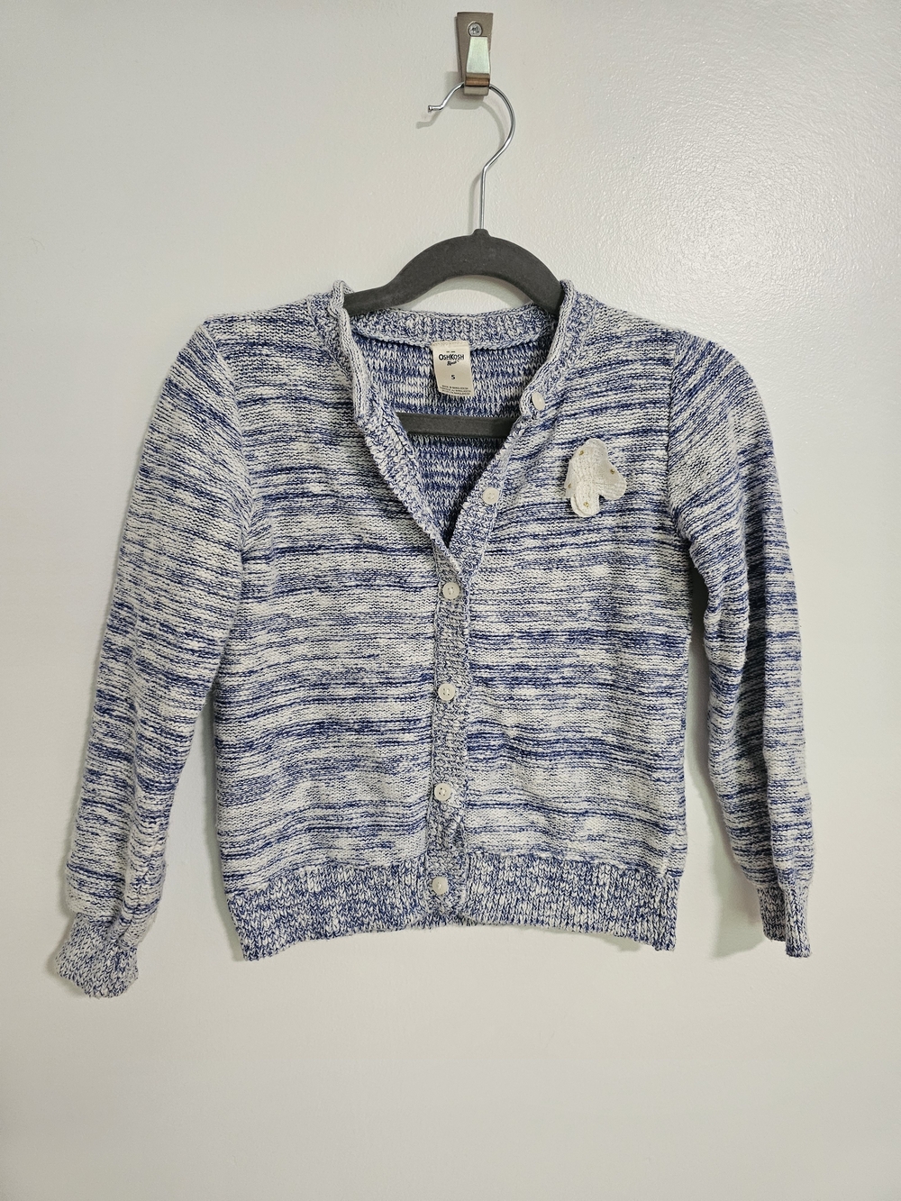 🧸2/20$ OshKosh B'gosh Size 8 Girl Blue Marled Cardigan Floral Patch Kids